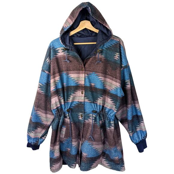 Vintage Reversible Parka Winbreaker Flannel Lined Southwestern Jacket 90s OS VTG - Picture 11 of 11